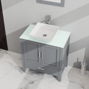 Goodyo 30" Bathroom Vanity and Sink Combo Glass Top Cabinet w/Mirror, Gray - Supfirm