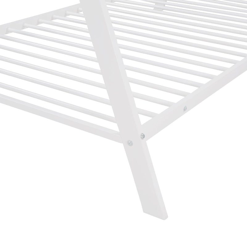 House Bed Tent Bed Frame Twin Size Metal Floor Play House Bed with Slat for Kids Girls Boys , No Box Spring Needed White - Supfirm