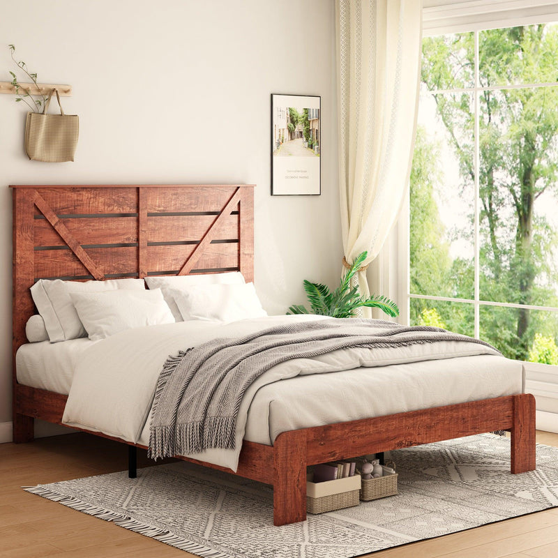 King Bed Frame Headboard , Wood Platform Bed Frame , Noise Free,No Box Spring Needed and Easy Assembly Tool,Large Under Bed, Vintage Brown, Common - Supfirm