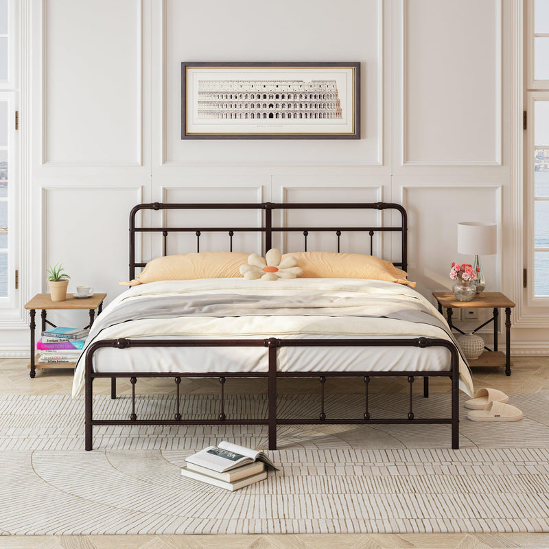 King Size Metal Platform Bed Frame with Victorian Style Wrought Iron-Art Headboard/Footboard, Deep Rustic Brown, Common - Supfirm