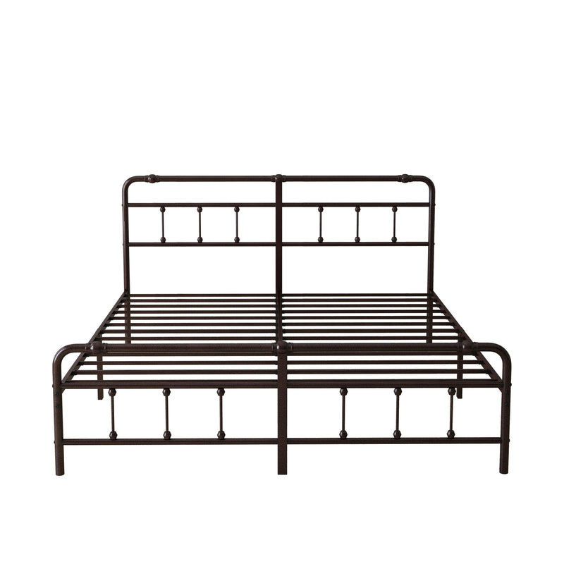 King Size Metal Platform Bed Frame with Victorian Style Wrought Iron-Art Headboard/Footboard, Deep Rustic Brown, Common - Supfirm