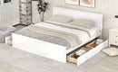 King Size Wooden Platform Bed with Four Storage Drawers and Support Legs, White - Supfirm