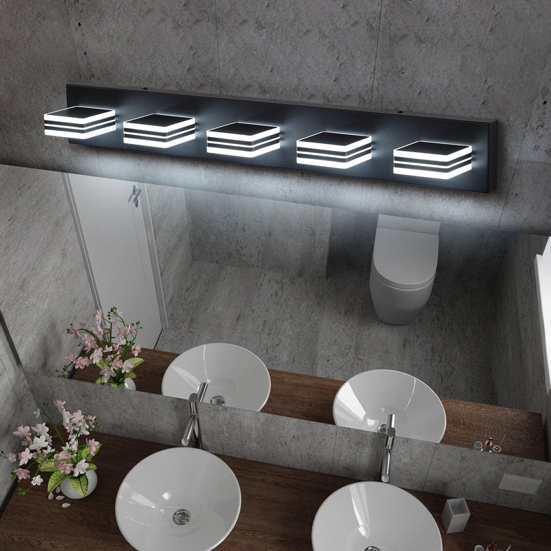 LED Modern Black Vanity Lights, 5-Lights Acrylic Matte Black Bathroom Vanity Lights Over Mirror - Supfirm