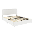 Liv Queen Size Ivory Boucle Upholstered Platform Bed with Patented 4 Drawers Storage, Curved Stitched Tufted Headboard, Wooden Slat Mattress Support, No Box Spring Needed - Supfirm