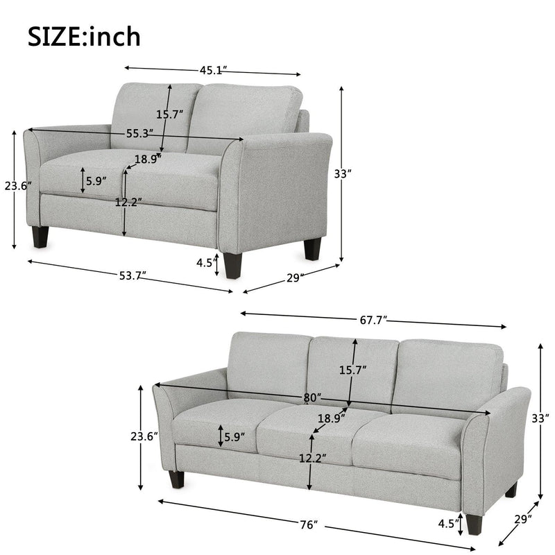 Living Room Furniture Loveseat Sofa and 3-seat sofa (Light Gray) - Supfirm