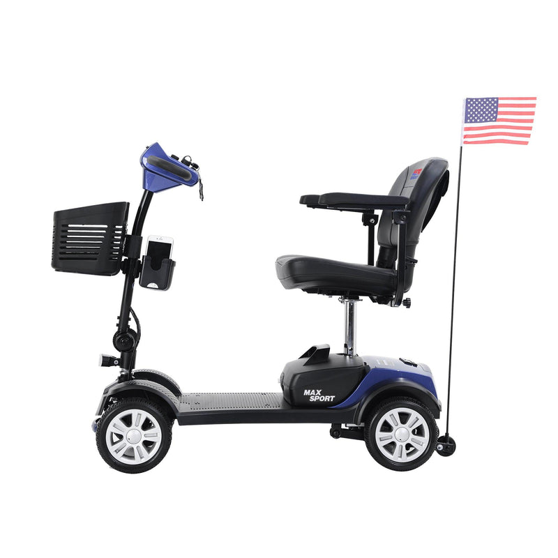 MAX SPORT BLUE 4 Wheels Outdoor Compact Mobility Scooter with 2 in 1 Cup & Phone Holder - Supfirm