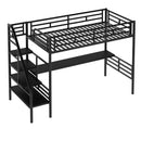 Metal Loft Bed Frame with Desk, No Box Spring Needed,Twin ,Black - Supfirm