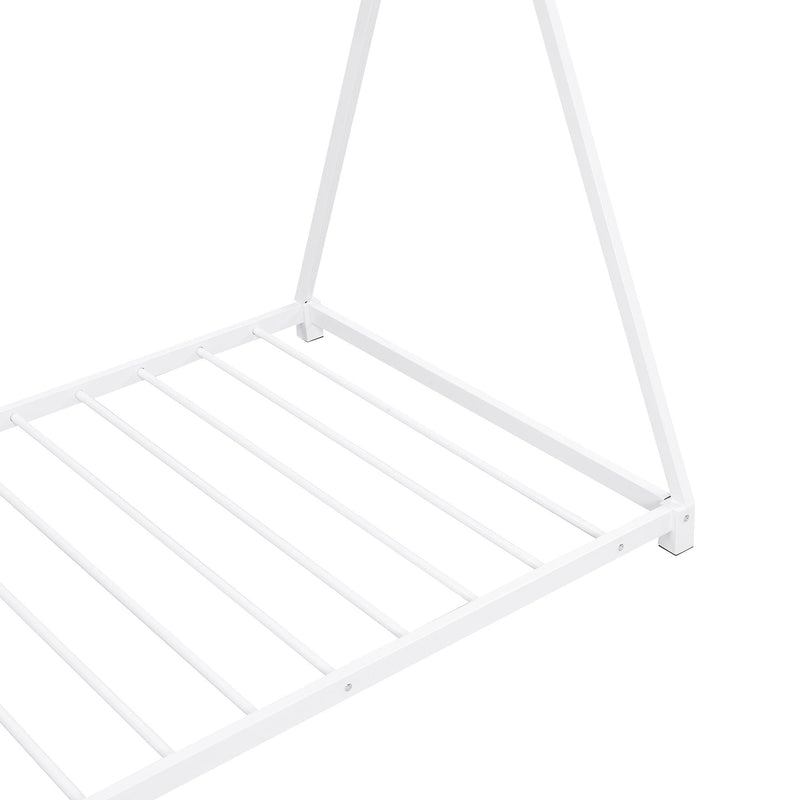Metal Twin Size House Platform Bed with Triangle Structure, White - Supfirm