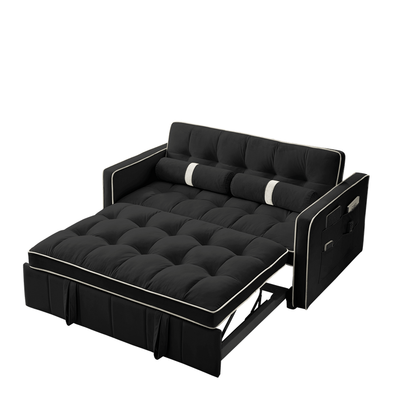 Modern 55.5" Pull Out Sleep Sofa Bed 2 Seater Loveseats Sofa Couch with side pockets, Adjsutable Backrest and Lumbar Pillows for Apartment Office Living Room - Supfirm
