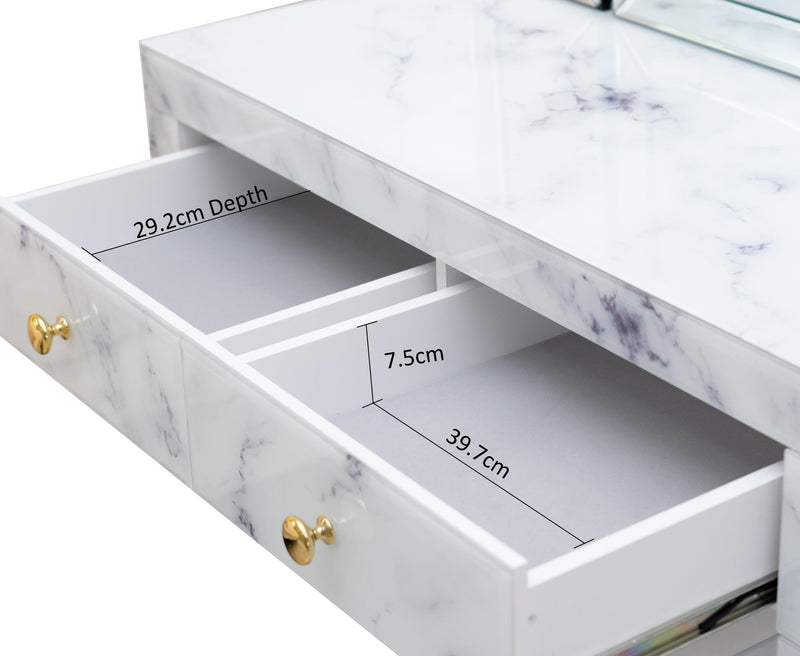 Modern Design Tempered Glass Marble Texture Vanity Table Dressing Table for Bedroom, Living Room - Supfirm