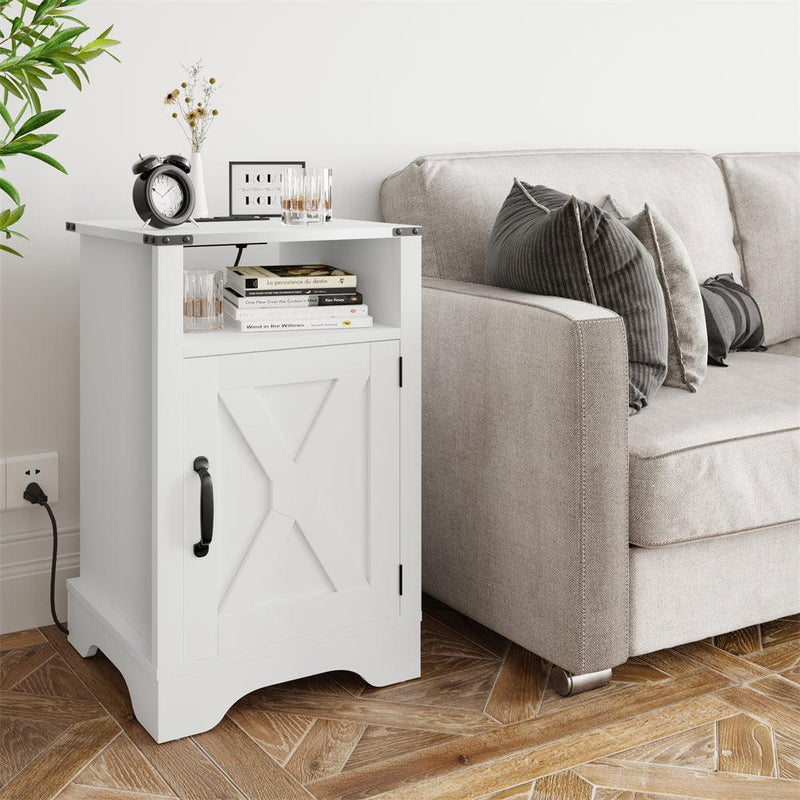 Modern Tall Dorm Wooden White Nightstands Bedside Tables With Charging Station Doors Bedroom Living Room - Supfirm