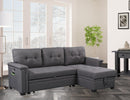 Nathan Dark Gray Reversible Sleeper Sectional Sofa with Storage Chaise, USB Charging Ports and Pocket - Supfirm