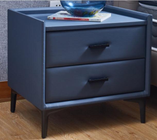 Nightstand, Modern Nightstand with 2 Drawers, Night Stand with PU Leather and Hardware Legs, End Table, Bedside Cabinet for Living Room/Bedroom (Grey blue) - Supfirm