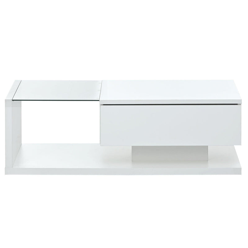 ON-TREND Modern Coffee Table with Tempered Glass, Wooden Cocktail Table with High-gloss UV Surface, Modernist 2-Tier Rectangle Center Table for Living Room, White - Supfirm