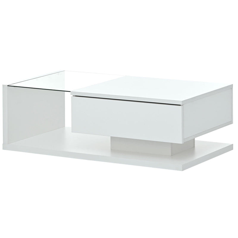 ON-TREND Modern Coffee Table with Tempered Glass, Wooden Cocktail Table with High-gloss UV Surface, Modernist 2-Tier Rectangle Center Table for Living Room, White - Supfirm