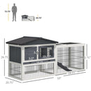 PawHut 2 Levels Outdoor Rabbit Hutch with Openable Top, 59" Wooden Large Rabbit Cage with Run Weatherproof Roof, Removable Tray, Ramp, Pewter Gray - Supfirm