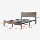 Queen Size Bed Frame, Headboard with Charging Station, Solid and Stable, Noise Free, No Box Spring Needed, Easy Assembly, Vintage Brown and Gray, Common - Supfirm