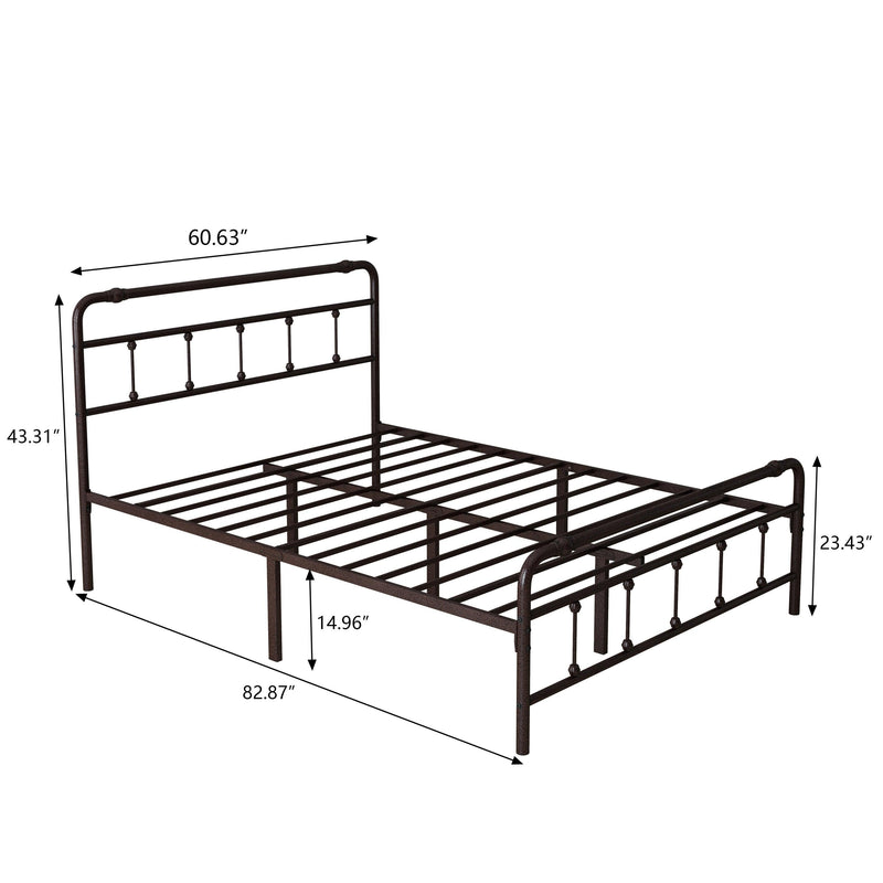 Queen Size Metal Platform Bed Frame with Victorian Style Wrought Iron-Art Headboard/Footboard, Common - Supfirm