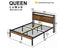 Queen Size Metal Platform Bed Frame with Wooden Headboard and Footboard with USB LINER, No Box Spring Needed, Large Under Bed, Easy Assemble, Common - Supfirm