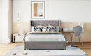 Queen Size Storage Bed Velvet Upholstered Platform Bed with Wingback Headboard and a Big Drawer (Gray) - Supfirm