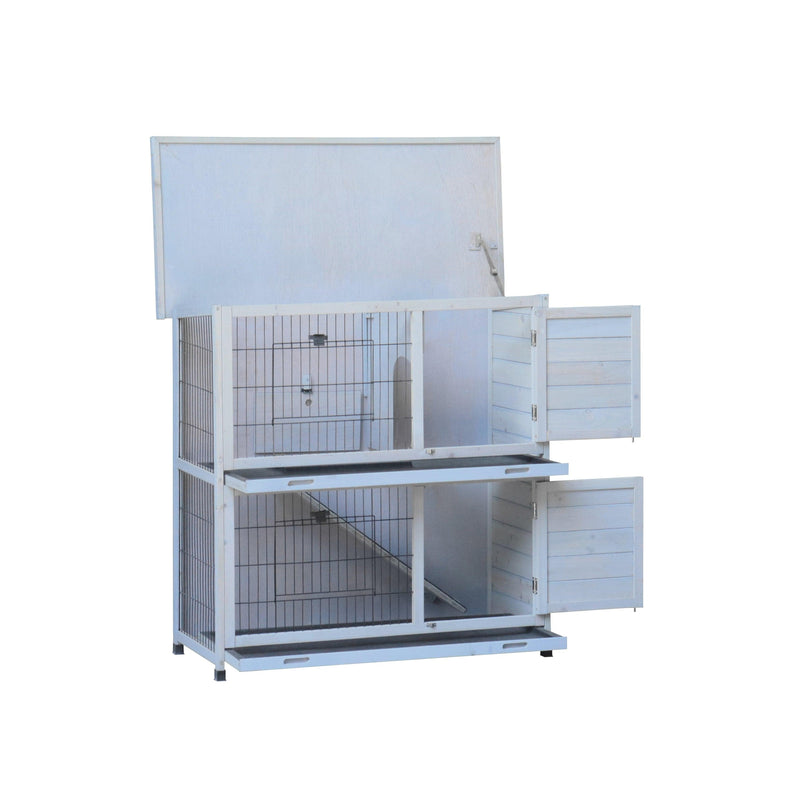 Rabbit Hutch Outdoor, 2-Story Rabbit Cage Indoor with Run, Bunny Cage with 2 Removable No-Leak Trays, Pet Cages with Non-Slip Ramp, Waterproof Roof, Fence, for Small Animals - Supfirm