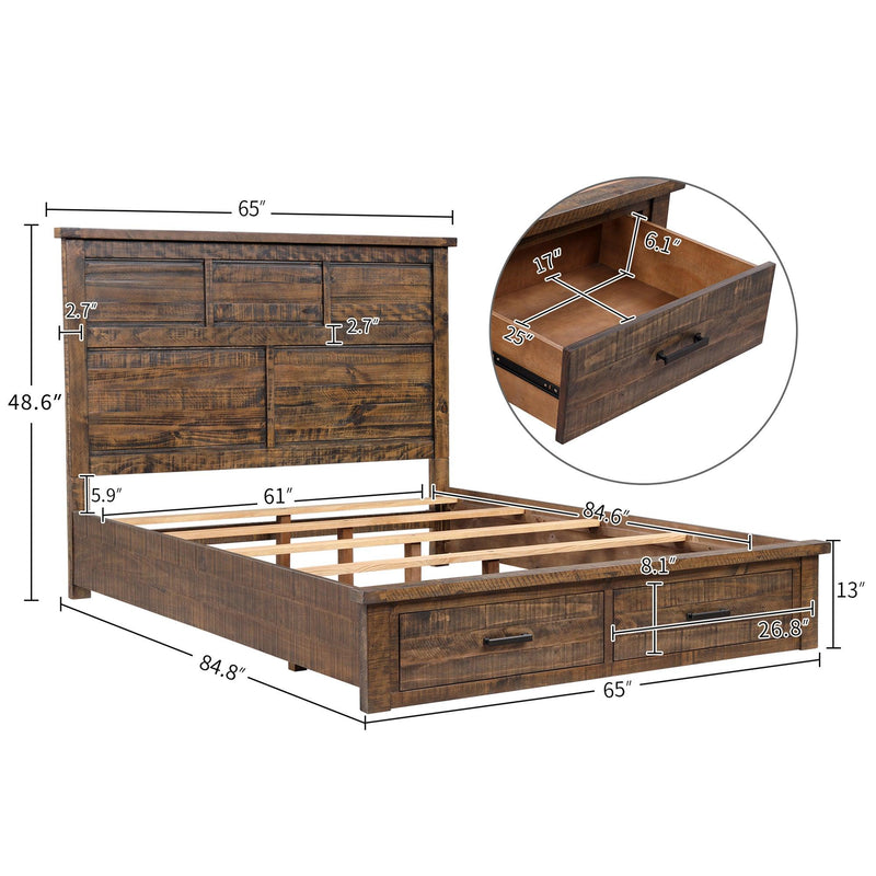 Rustic Reclaimed Solid Wood Framhouse Storage Queen Panel Bed, Common - Supfirm