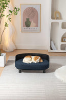 Scandinavian style Elevated Dog Bed Pet Sofa With Solid Wood legs and Bent Wood Back, Velvet Cushion, BLACK - Supfirm