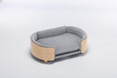Scandinavian style Elevated Dog Bed Pet Sofa With Solid Wood legs and Bent Wood Back, Velvet Cushion,Mid Size Light Grey - Supfirm