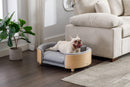 Scandinavian style Elevated Dog Bed Pet Sofa With Solid Wood legs and Bent Wood Back, Velvet Cushion,Mid Size Light Grey - Supfirm