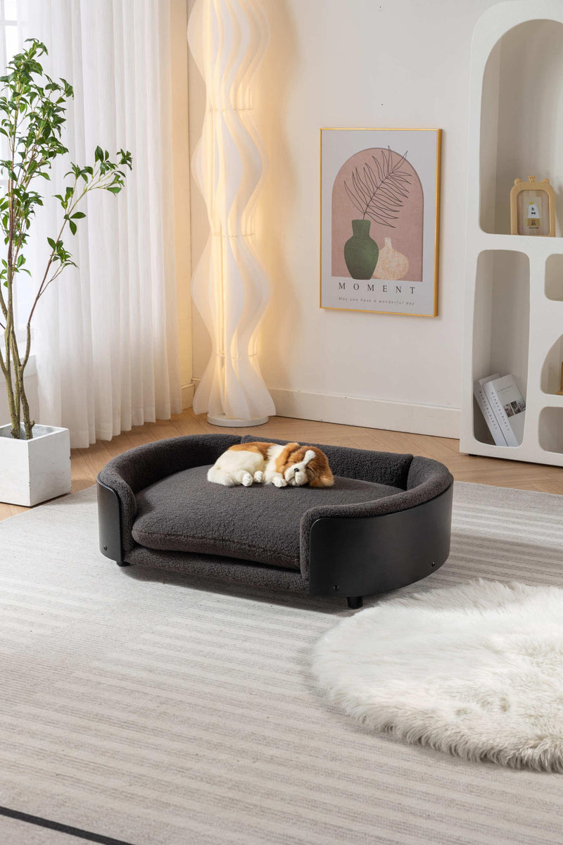 Scandinavian style Elevated Dog Bed Pet Sofa With Solid Wood legs and Black Bent Wood Back, Cashmere Cushion,Large Size - Supfirm