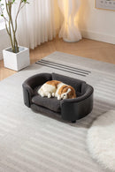 Scandinavian style Elevated Dog Bed Pet Sofa With Solid Wood legs and Black Bent Wood Back, Cashmere Cushion,Small Size - Supfirm