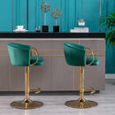 Set of 2 Bar Kitchen Stools Seat, with Chrome Footrest and Base Swivel Height Adjustable Mechanical Lifting Velvet + Golden Leg Simple Bar Stool-Green - Supfirm
