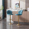Set of 2 Bar Kitchen Stools Seat,with Chrome Footrest and Base Swivel Height Adjustable Mechanical Lifting Velvet + Golden Leg Simple Bar Stool-Baby Blue - Supfirm
