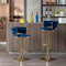 Set of 2 Bar Kitchen Stools Seat,with Chrome Footrest and Base Swivel Height Adjustable Mechanical Lifting Velvet + Golden Leg Simple Bar Stool-BLUE - Supfirm