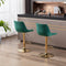 Set of 2 Bar Kitchen Stools Seat,with Chrome Footrest and Base Swivel Height Adjustable Mechanical Lifting Velvet + Golden Leg Simple Bar Stool-green - Supfirm