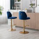 Swivel Bar Stools Seat Chair Set of 2 Modern Adjustable Counter Height Bar Stools, Velvet Upholstered Stool with Tufted High Back & Ring Pull for Kitchen , Chrome Golden Base,Blue - Supfirm