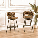 Technical Leather Woven Bar Stool Seat Set of 2,Black legs Barstools No Adjustable Kitchen Island Chairs,360 Swivel Bar Stools Upholstered Bar Chair Counter Stool Arm Chairs with Back Footrest, (Brown) - Supfirm