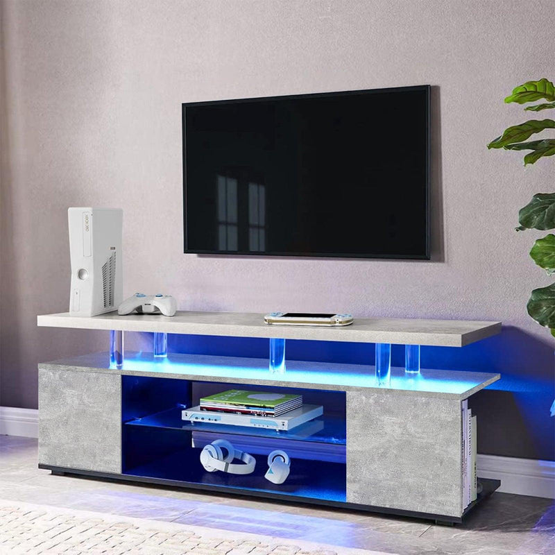TV Stand for 70 Inch TV LED Gaming Entertainment Center Media Storage Console Table with Large Sliding Drawer & Side Cabinet for Living Room Gray - Supfirm