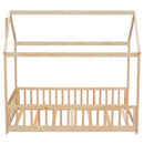 Twin House Bed with Guardrails, Slats ,Natural - Supfirm