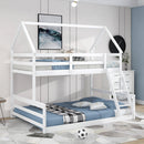 Twin over Full House Bunk Bed with Built-in Ladder,White - Supfirm