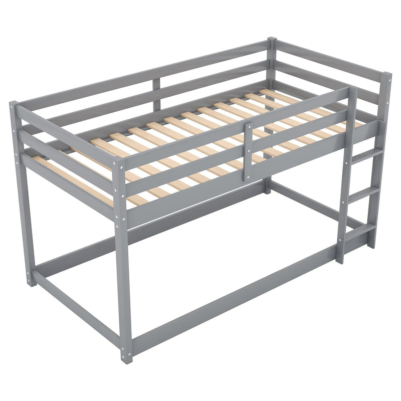 Twin over Twin Floor Bunk Bed with Ladder , Gray(Old SKU:WF281727AAE/WF286602AAE) - Supfirm