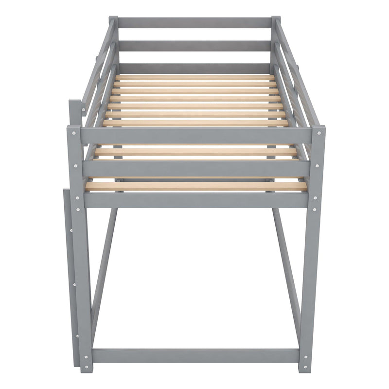 Twin over Twin Floor Bunk Bed with Ladder , Gray(Old SKU:WF281727AAE/WF286602AAE) - Supfirm