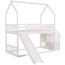 Twin over Twin House Bunk Bed with Convertible Slide,Storage Staircase,White - Supfirm