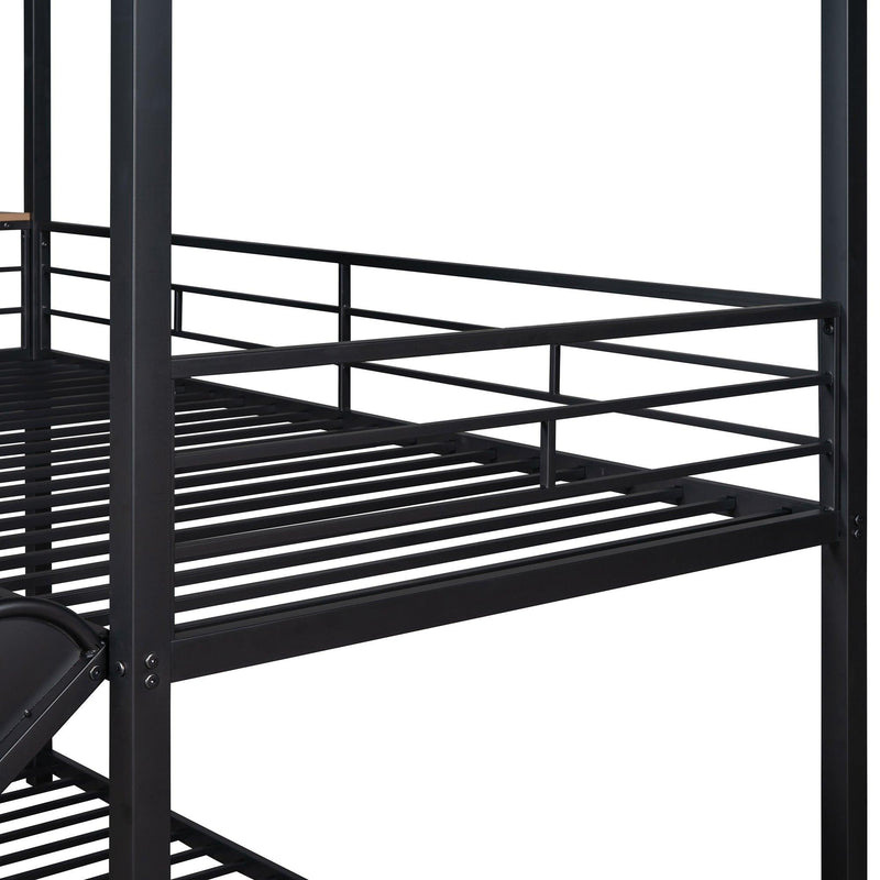 Twin Over Twin Metal Bunk Bed ,Metal Housebed With Slide,Three Colors Available.(Black with Black Slide)(OLD SKU :LP000095AAB) - Supfirm