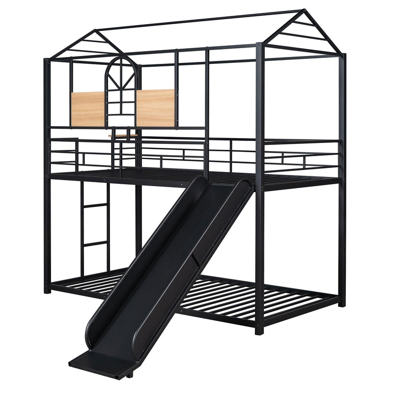 Twin Over Twin Metal Bunk Bed ,Metal Housebed With Slide,Three Colors Available.(Black with Black Slide)(OLD SKU :LP000095AAB) - Supfirm