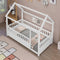 Twin Size Floor Wooden Bed with House Roof Frame, Fence Guardrails,White - Supfirm