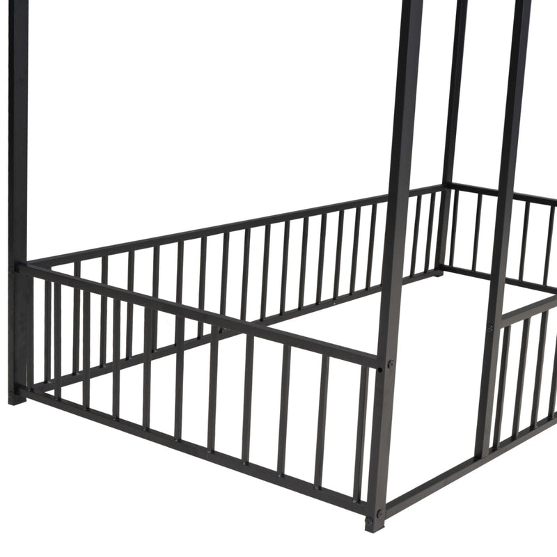 Twin Size Metal Bed House Bed Frame with Fence, for Kids, Teens, Girls, Boys, Black - Supfirm