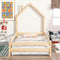 Twin Size Wood bed with House-shaped Headboard Floor bed with Fences,Natural - Supfirm