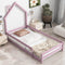 Twin Size Wood bed with House-shaped Headboard Floor bed with Fences,Pink - Supfirm
