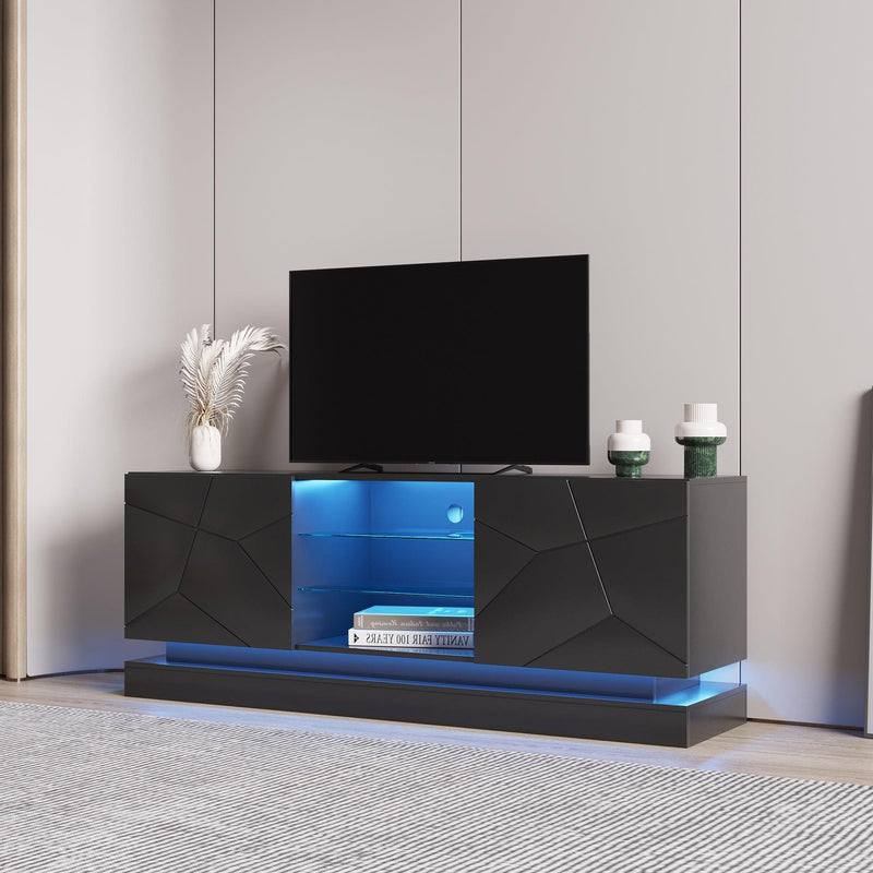 U-Can Modern, Stylish Functional TV stand with Color Changing LED Lights, Universal Entertainment Center, Black - Supfirm